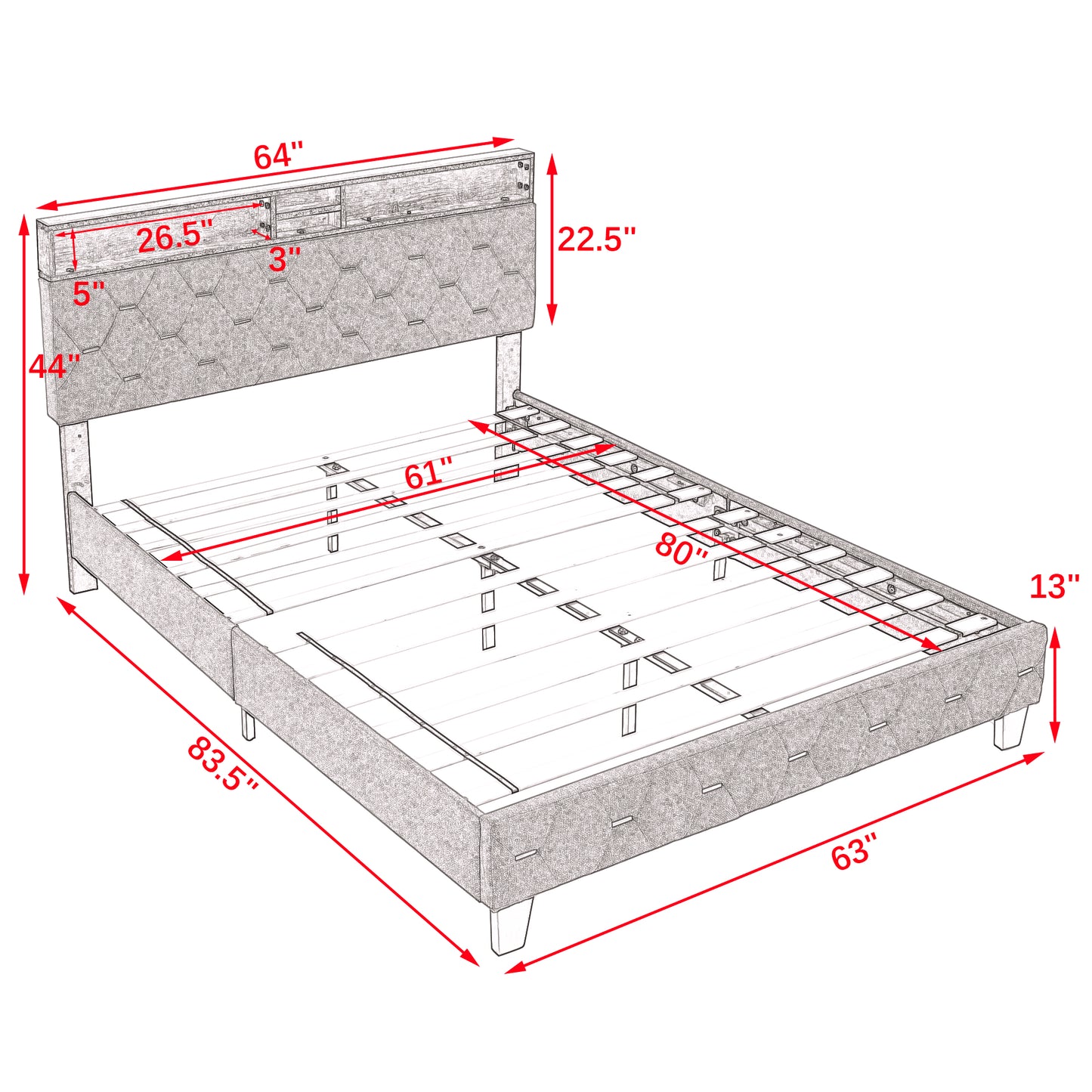 12 Slats Queen-Sized Heavy-Duty Platform Bedframe with Upholstered Headboard_10