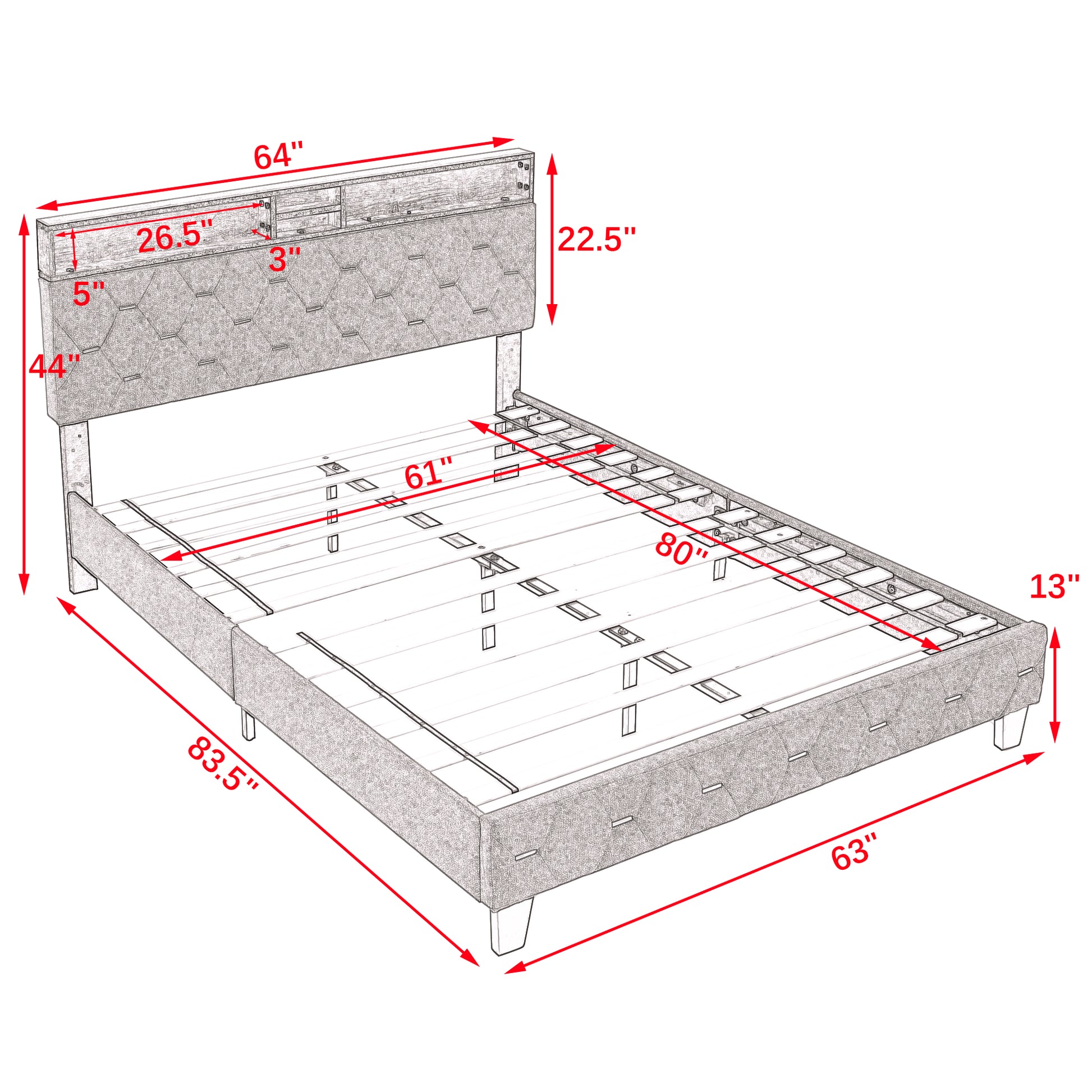 12 Slats Queen-Sized Heavy-Duty Platform Bedframe with Upholstered Headboard_10