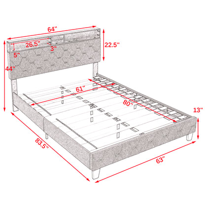 12 Slats Queen-Sized Heavy-Duty Platform Bedframe with Upholstered Headboard_10