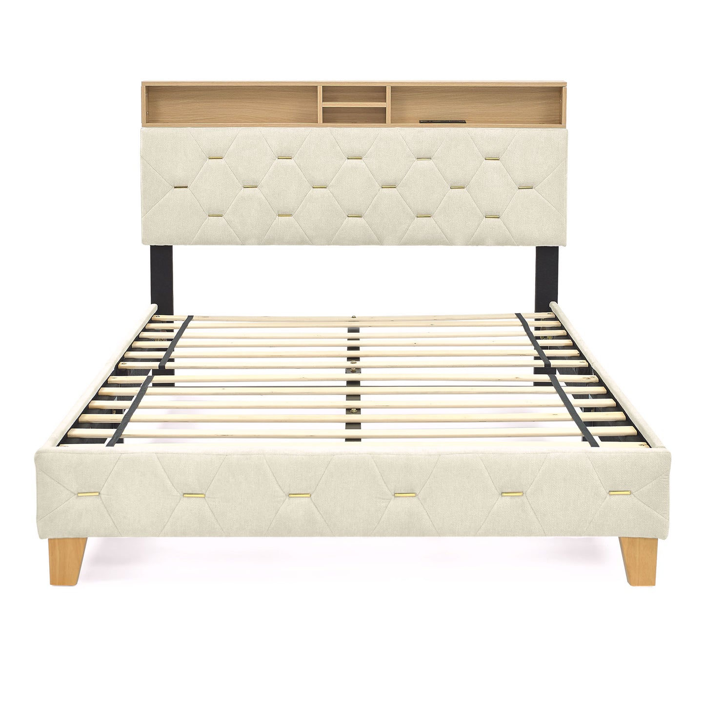 12 Slats Queen-Sized Heavy-Duty Platform Bedframe with Upholstered Headboard_7