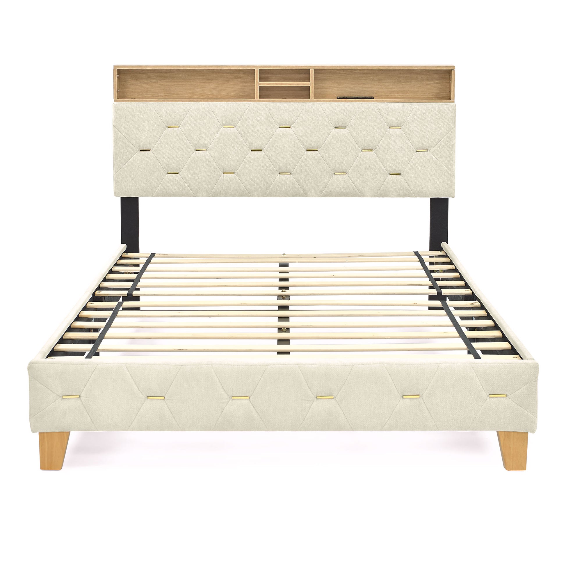 12 Slats Queen-Sized Heavy-Duty Platform Bedframe with Upholstered Headboard_7