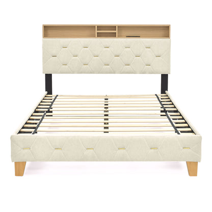 12 Slats Queen-Sized Heavy-Duty Platform Bedframe with Upholstered Headboard_7