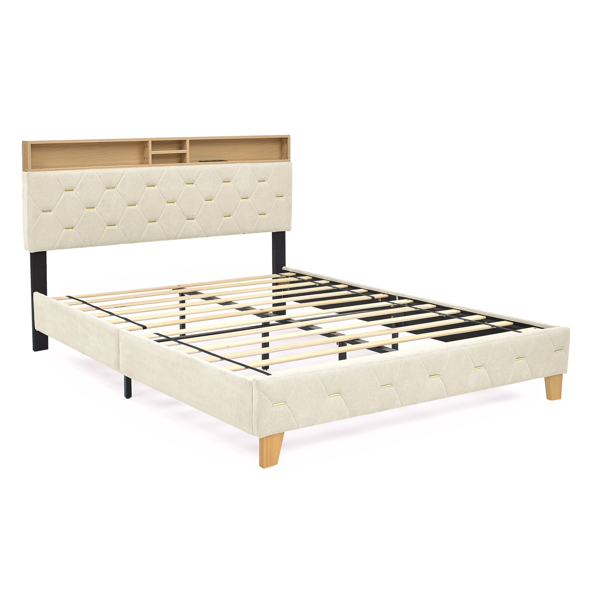 12 Slats Queen-Sized Heavy-Duty Platform Bedframe with Upholstered Headboard_9