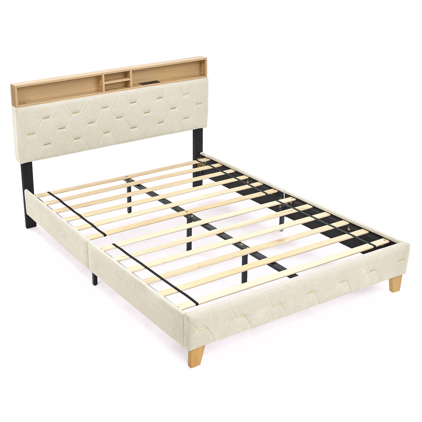 12 Slats Queen-Sized Heavy-Duty Platform Bedframe with Upholstered Headboard_8