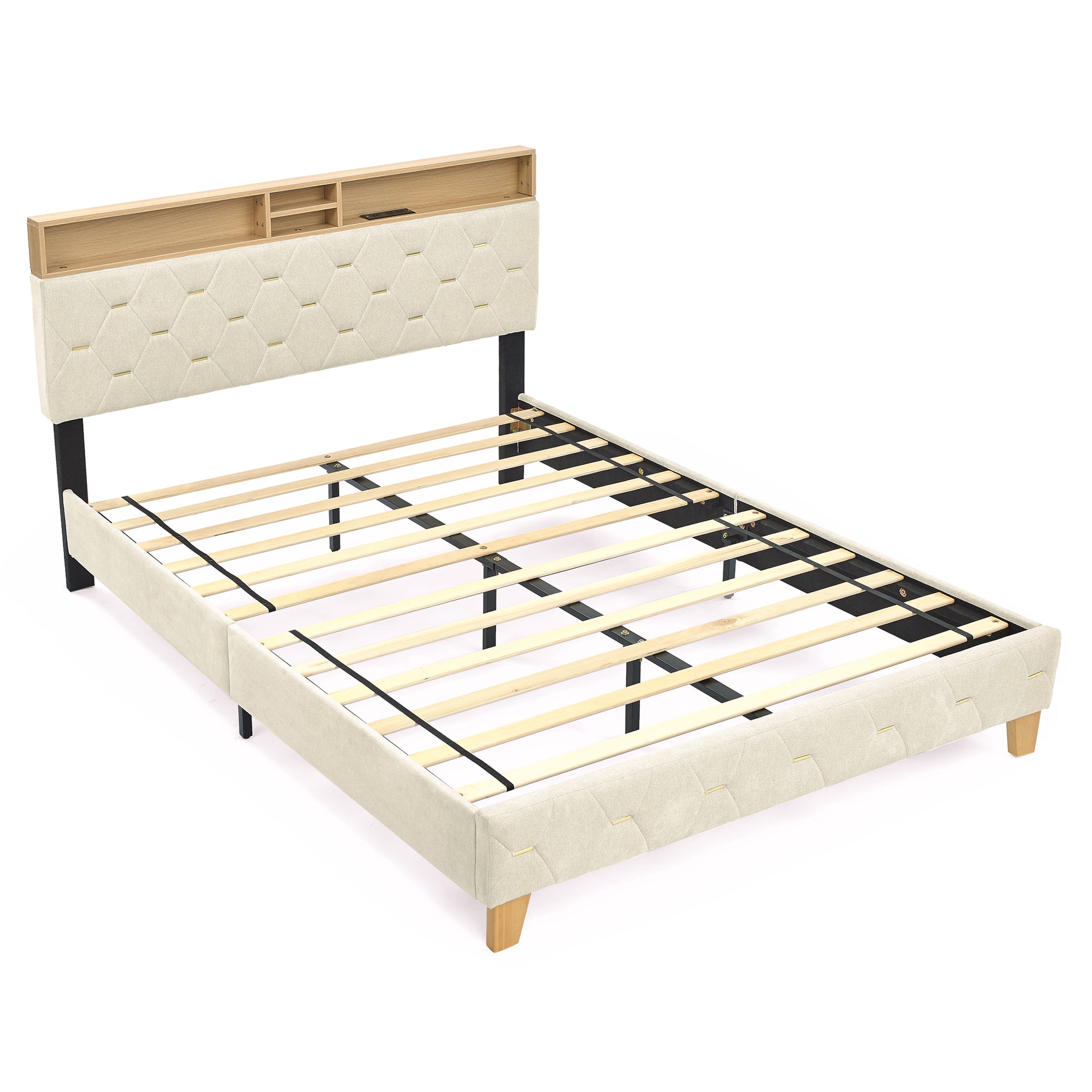 12 Slats Queen-Sized Heavy-Duty Platform Bedframe with Upholstered Headboard_8