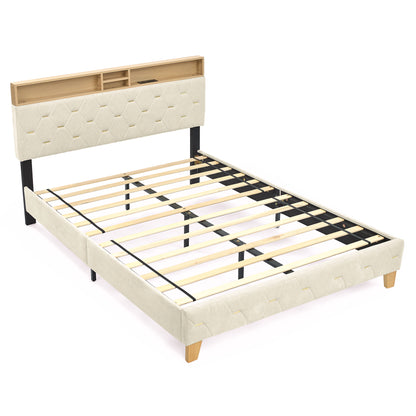 12 Slats Queen-Sized Heavy-Duty Platform Bedframe with Upholstered Headboard_8