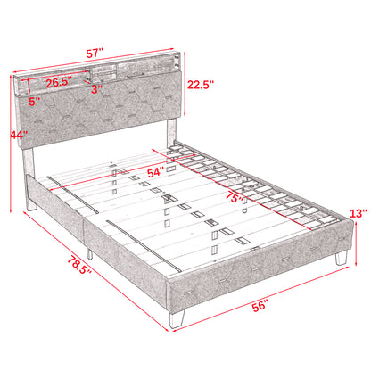 Full-Sized Heavy-Duty Platform Bedframe with Upholstered Headboard- Grey_10