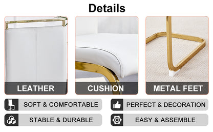 Rectangular Marble Designed Table and Gold Plated White Dining Chair Set- 4 Seater_15