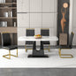 Rectangular Marble Designed Table and Gold Plated Dining Chair Set- 4 Seater, White+Black_0