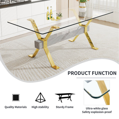 Luxury Tempered Glass Table and Gold Plated Dining Chair Set- 8 Seater, Black_4