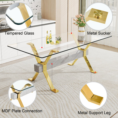 Luxury Tempered Glass Table and Gold Plated Dining Chair Set- 8 Seater, Black_3