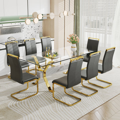 Luxury Tempered Glass Table and Gold Plated Dining Chair Set- 8 Seater, Black_1