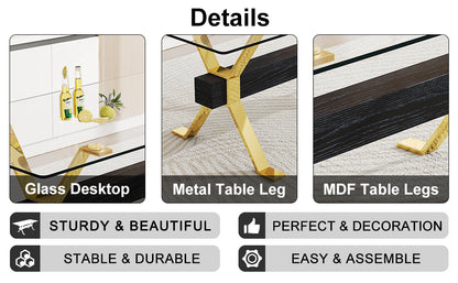 Modern Luxury Tempered Glass Table and Gold Plated Dining Chair Set- 8 Seater, Black_5