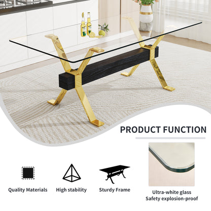 Luxury Tempered Glass Table and Gold Plated Dining Chair Set- 8 Seater, White_6