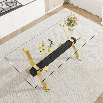Luxury Tempered Glass Table and Gold Plated Dining Chair Set- 8 Seater, White_1