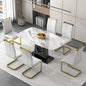 Rectangular Marble Designed Table and Gold Plated Dining Chair Set- 6 Seater, White+White_0