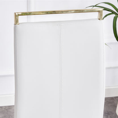 Rectangular Marble Designed Table and Gold Plated Dining Chair Set- 6 Seater, White+White_12