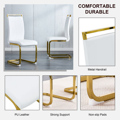 Rectangular Faux Marble Designed Table and Gold Plated Dining Chair Set- 6 Seater, Black+White_11