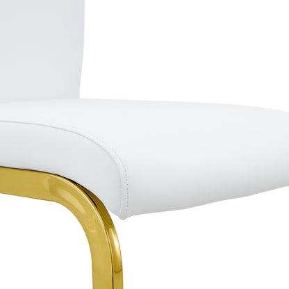 Rectangular Faux Marble Designed Table and Gold Plated Dining Chair Set- 6 Seater, Black+White_6