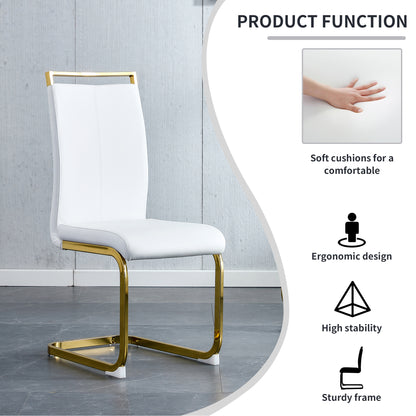 Rectangular Faux Marble Designed Table and Gold Plated Dining Chair Set- 6 Seater, Black+White_9