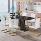 Rectangular Faux Marble Designed Table and Gold Plated Dining Chair Set- 6 Seater, Black+White_0