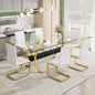 Modern Luxury Tempered Glass Table and Gold Plated Dining Chair Set- 6 Seater, Black+White_0