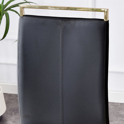 Rectangular Marble Designed Table and Gold Plated Dining Chair Set- 6 Seater, Black+Black_7