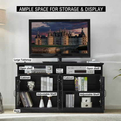 53" TV Console Storage Buffet Cabinet Sideboard Black- Wood Grain Finish_2