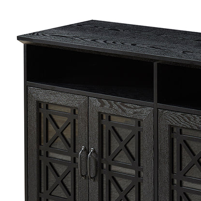 53" TV Console Storage Buffet Cabinet Sideboard Black- Wood Grain Finish_8