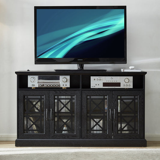 53" TV Console Storage Buffet Cabinet Sideboard Black- Wood Grain Finish_0