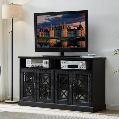 53" TV Console Storage Buffet Cabinet Sideboard Black- Wood Grain Finish_1