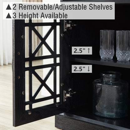 53" TV Console Storage Buffet Cabinet Sideboard Black- Wood Grain Finish_4