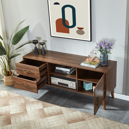 55" TV Stand with 4 Drawers and 2 Open Shelves-Walnut Wood_2