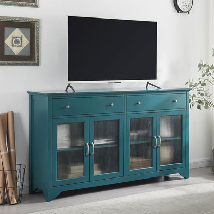 66" TV Storage Buffet Cabinet with Glass Door and Adjustable Shelves, Console Table-Teal Blue_1