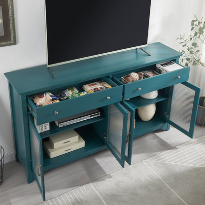 66" TV Storage Buffet Cabinet with Glass Door and Adjustable Shelves, Console Table-Teal Blue_3
