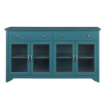 66" TV Storage Buffet Cabinet with Glass Door and Adjustable Shelves, Console Table-Teal Blue_7