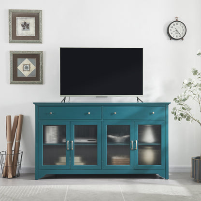 66" TV Storage Buffet Cabinet with Glass Door and Adjustable Shelves, Console Table-Teal Blue_0