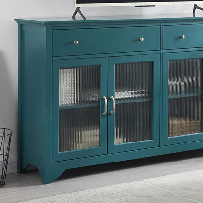 66" TV Storage Buffet Cabinet with Glass Door and Adjustable Shelves, Console Table-Teal Blue_5