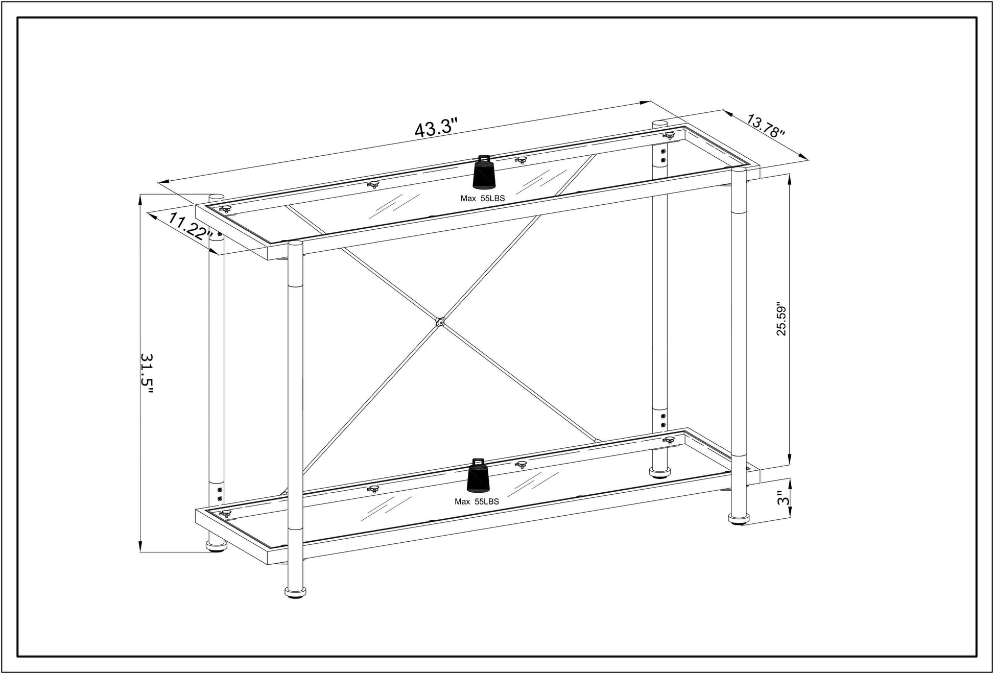 43.31'' Acrylic Golden Glass Sofa Table Console Table for Living Roome& Bedroom_9