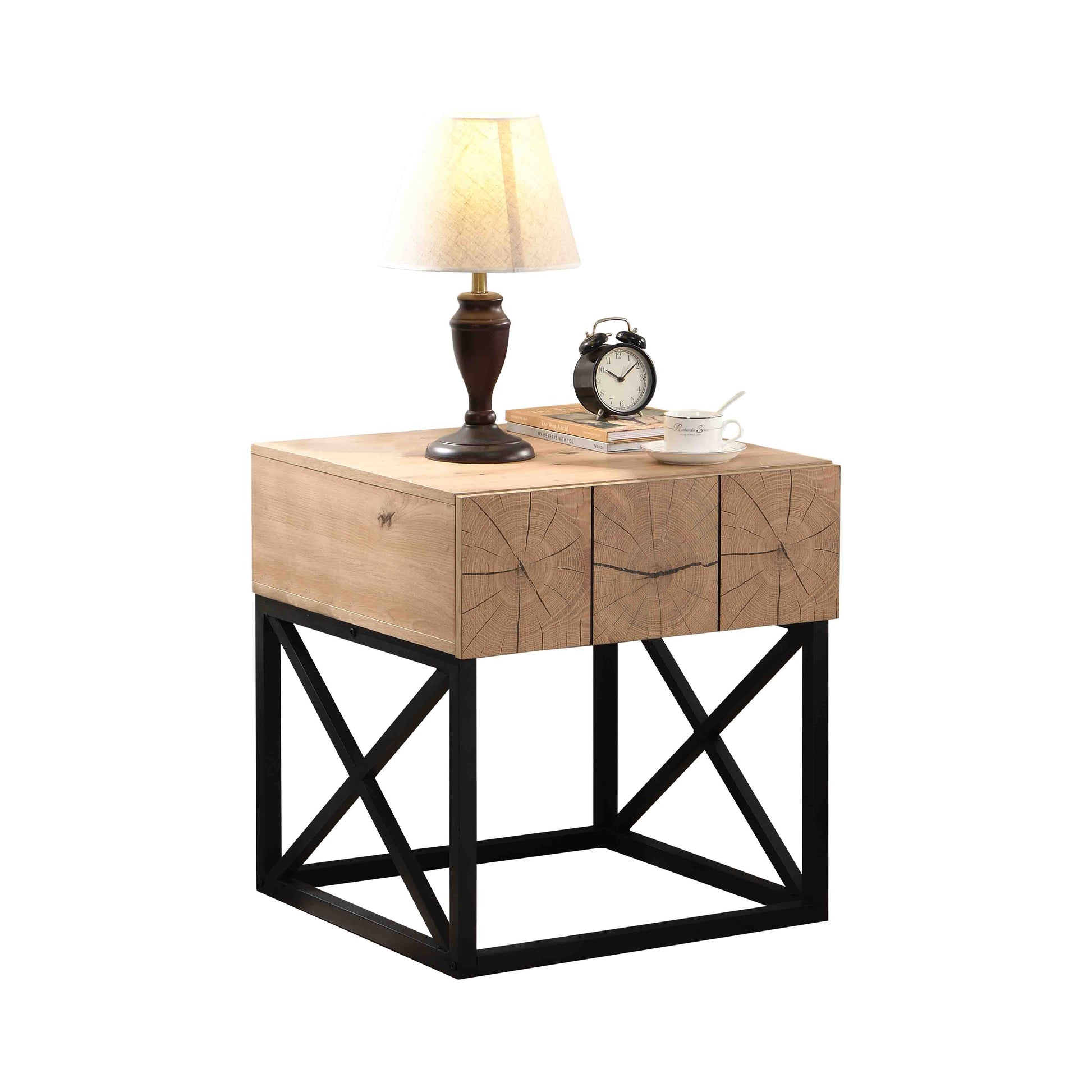 21.65'' Metal and Wood Night Stand Bedside Table with Drawer_3