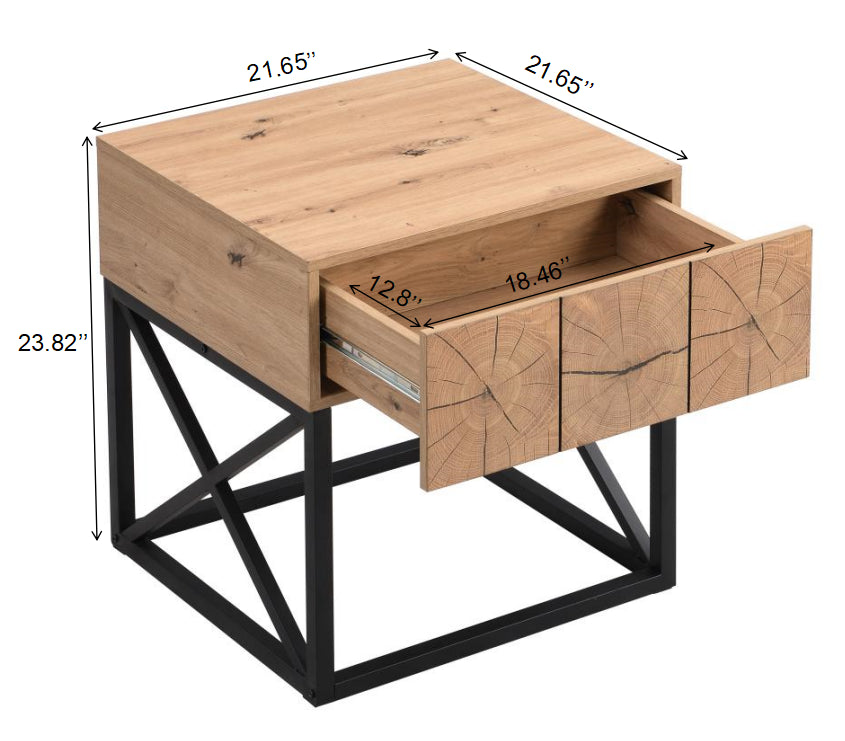 21.65'' Metal and Wood Night Stand Bedside Table with Drawer_8