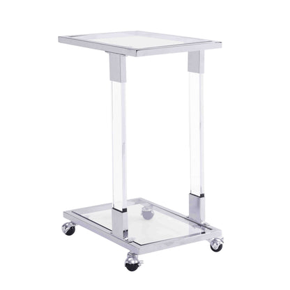 Top C Shape Square Acrylic Table Chrome Glass Side with Metal Base_6