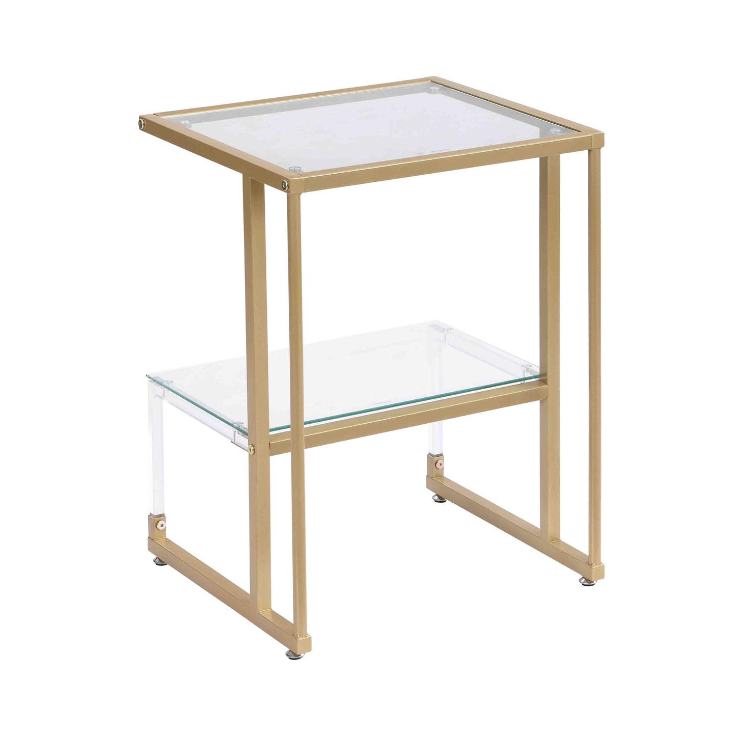 2-Tier Acrylic Glass End Table with Golden Side for Living Room_5