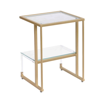 2-Tier Acrylic Glass End Table with Golden Side for Living Room_5