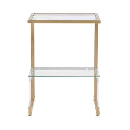2-Tier Acrylic Glass End Table with Golden Side for Living Room_7