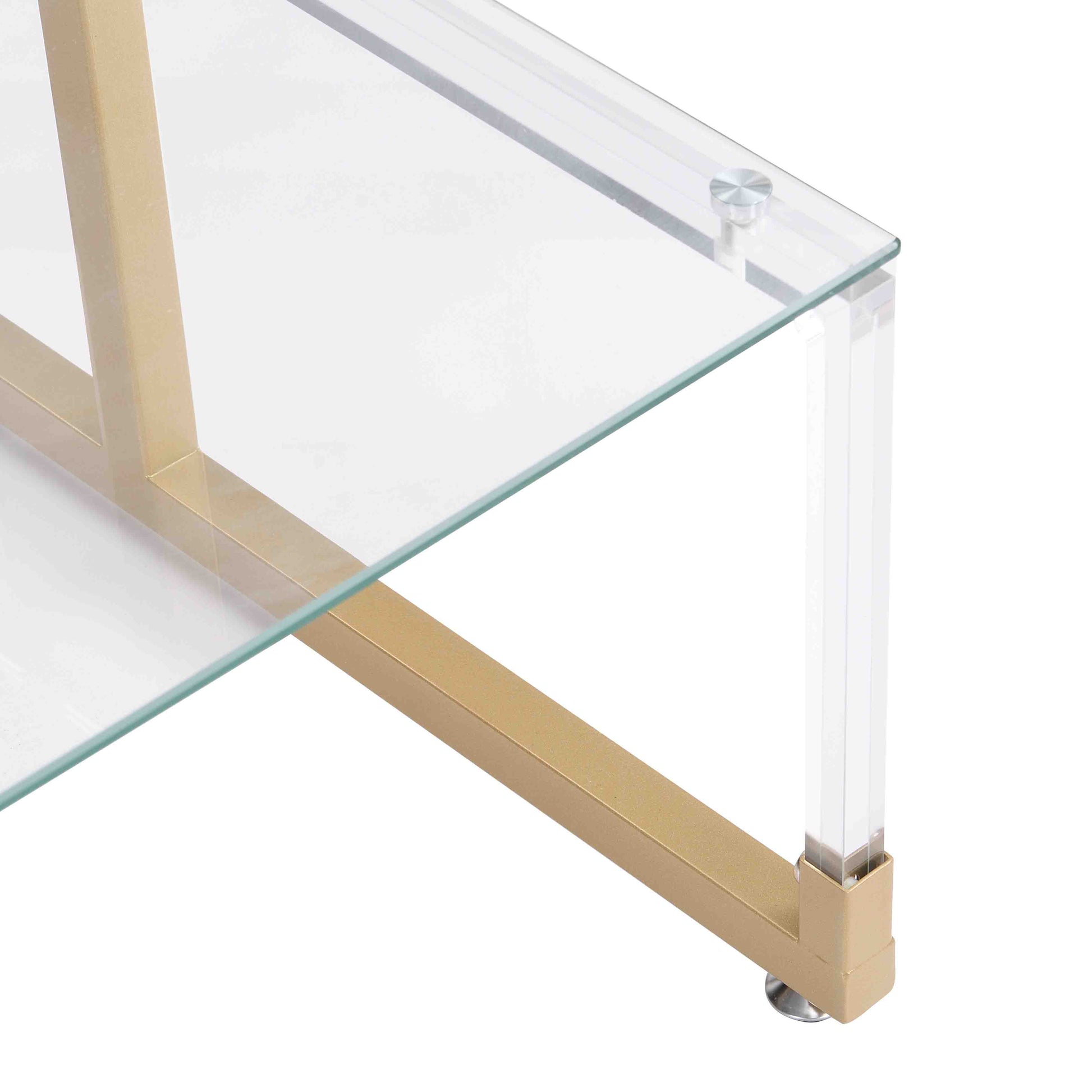 2-Tier Acrylic Glass End Table with Golden Side for Living Room_10