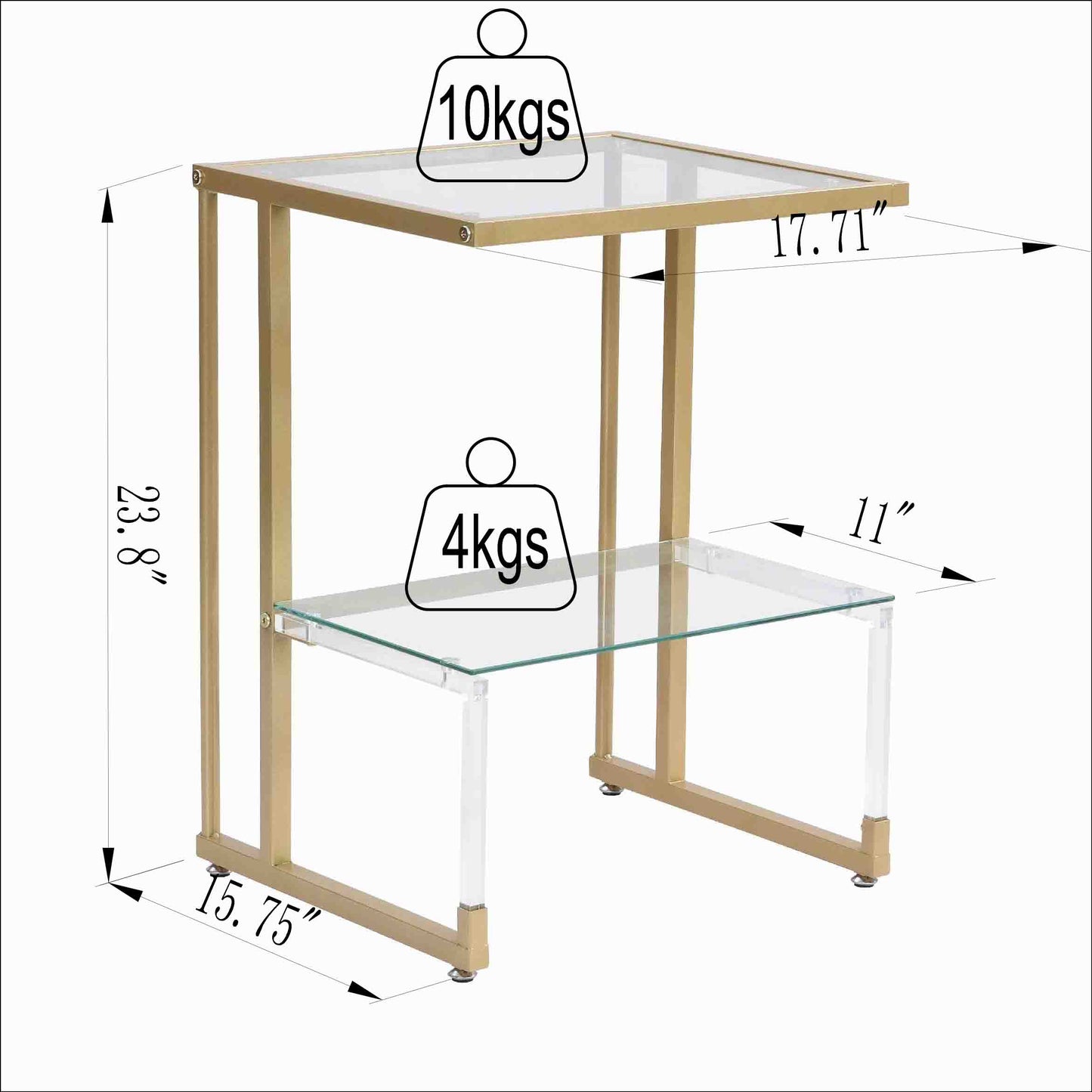 2-Tier Acrylic Glass End Table with Golden Side for Living Room_11