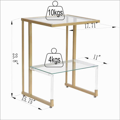 2-Tier Acrylic Glass End Table with Golden Side for Living Room_11