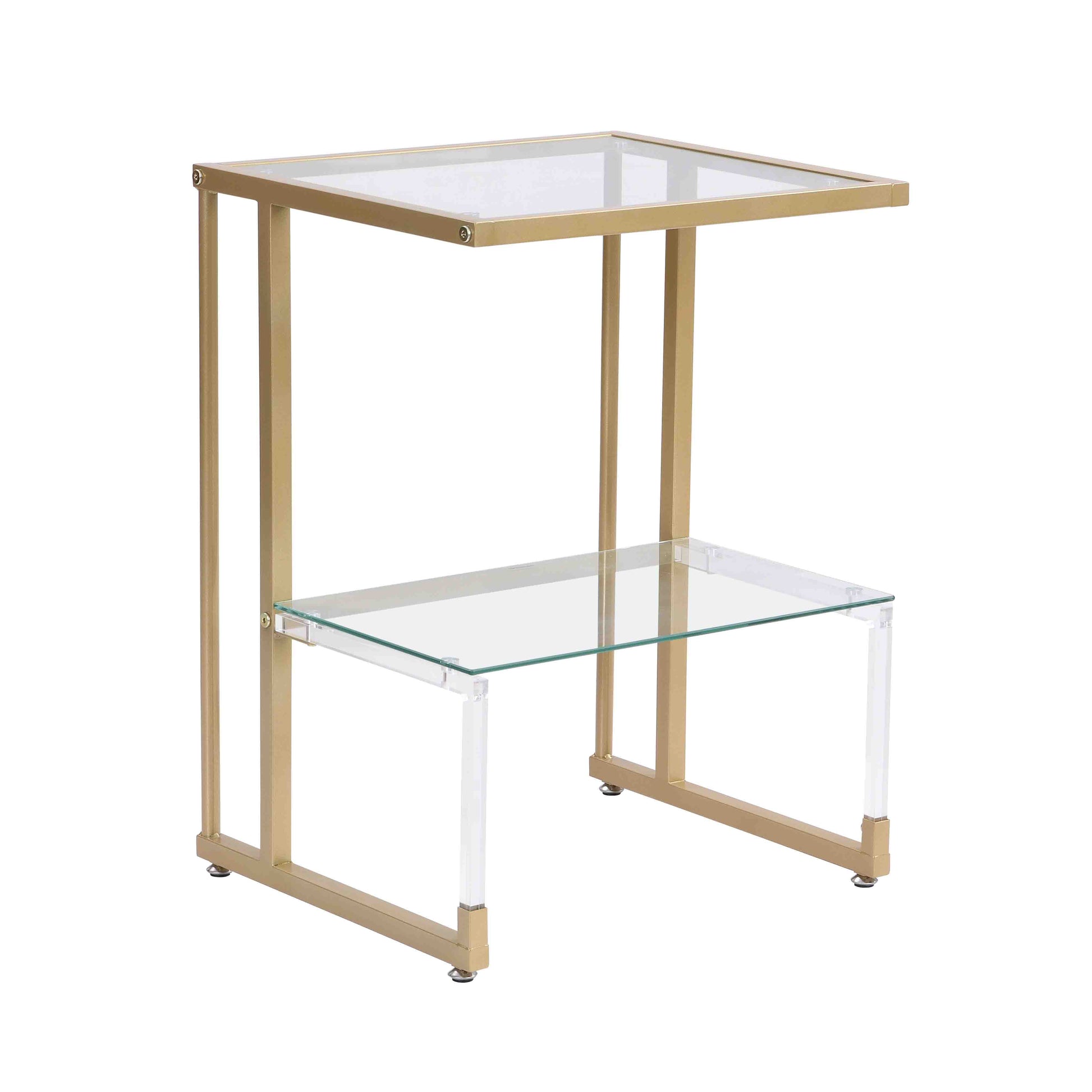 2-Tier Acrylic Glass End Table with Golden Side for Living Room_4