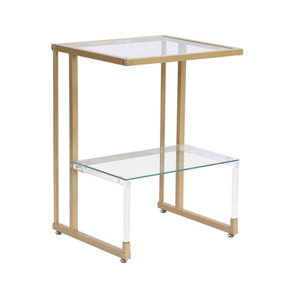 2-Tier Acrylic Glass End Table with Golden Side for Living Room_4